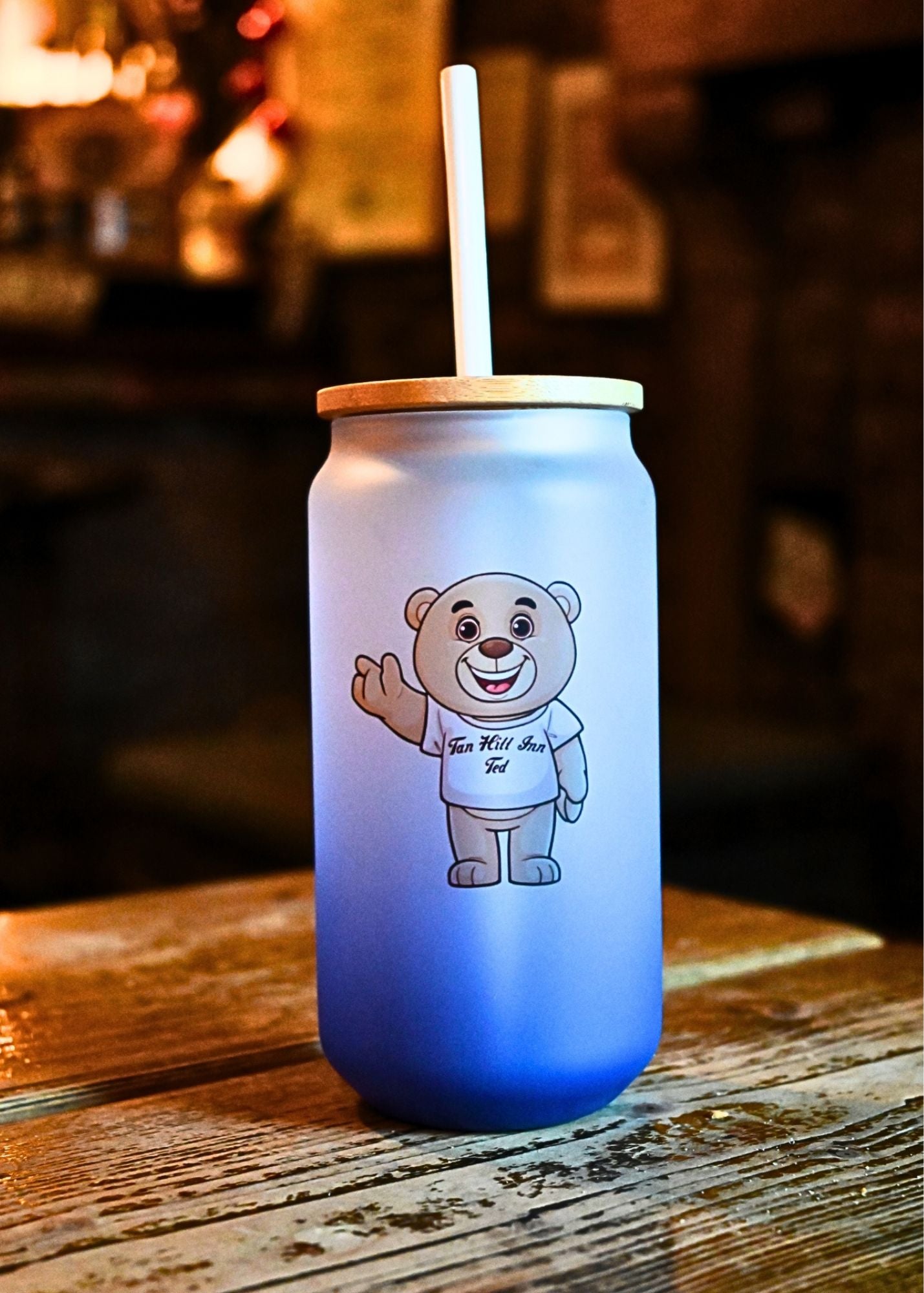 Glass Blue Frosted with straw - Tan Hill Inn Ted