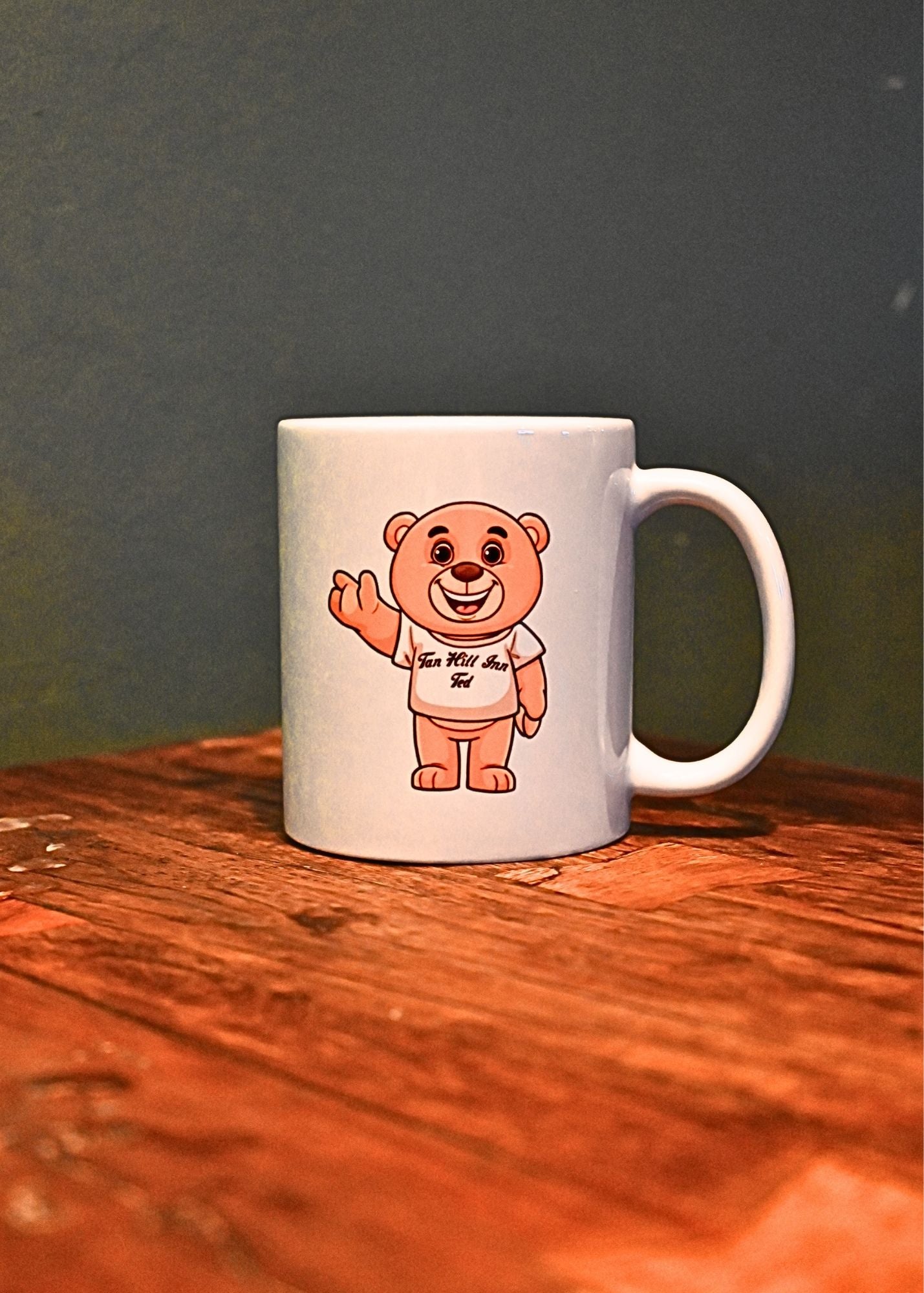 Ceramic White Mug With Tan Hill Ted Waving