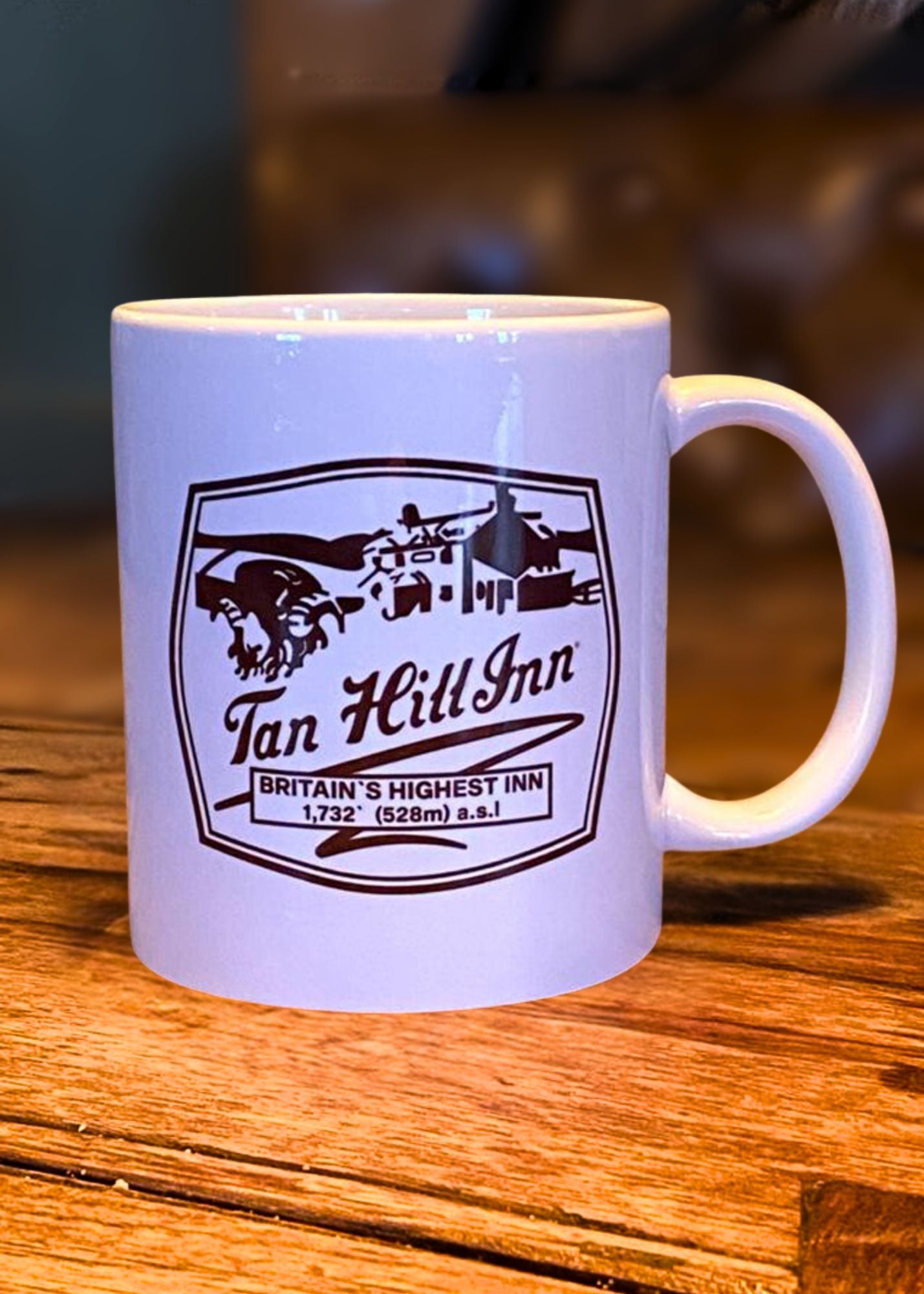 Ceramic White Mug with Tan Hill Badge