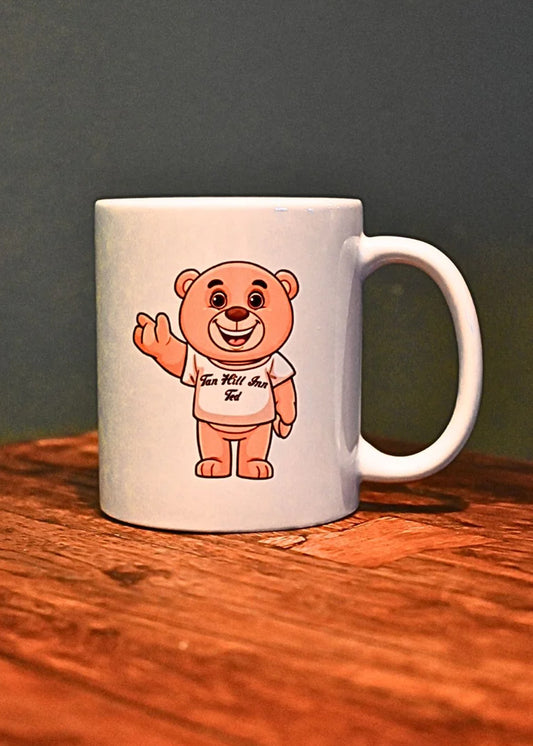 Ceramic White Mug With Tan Hill Ted Waving