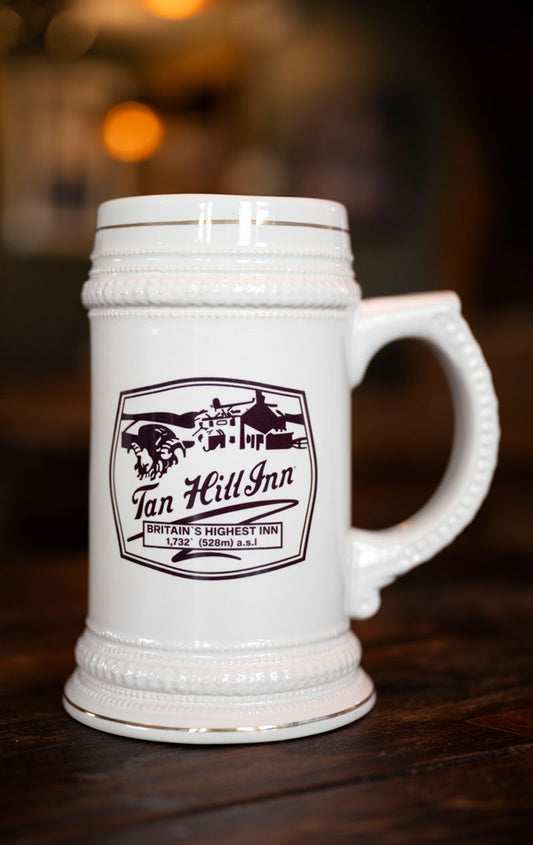 Stein - White and Gold Rim Premium Tan Hill Inn Stein