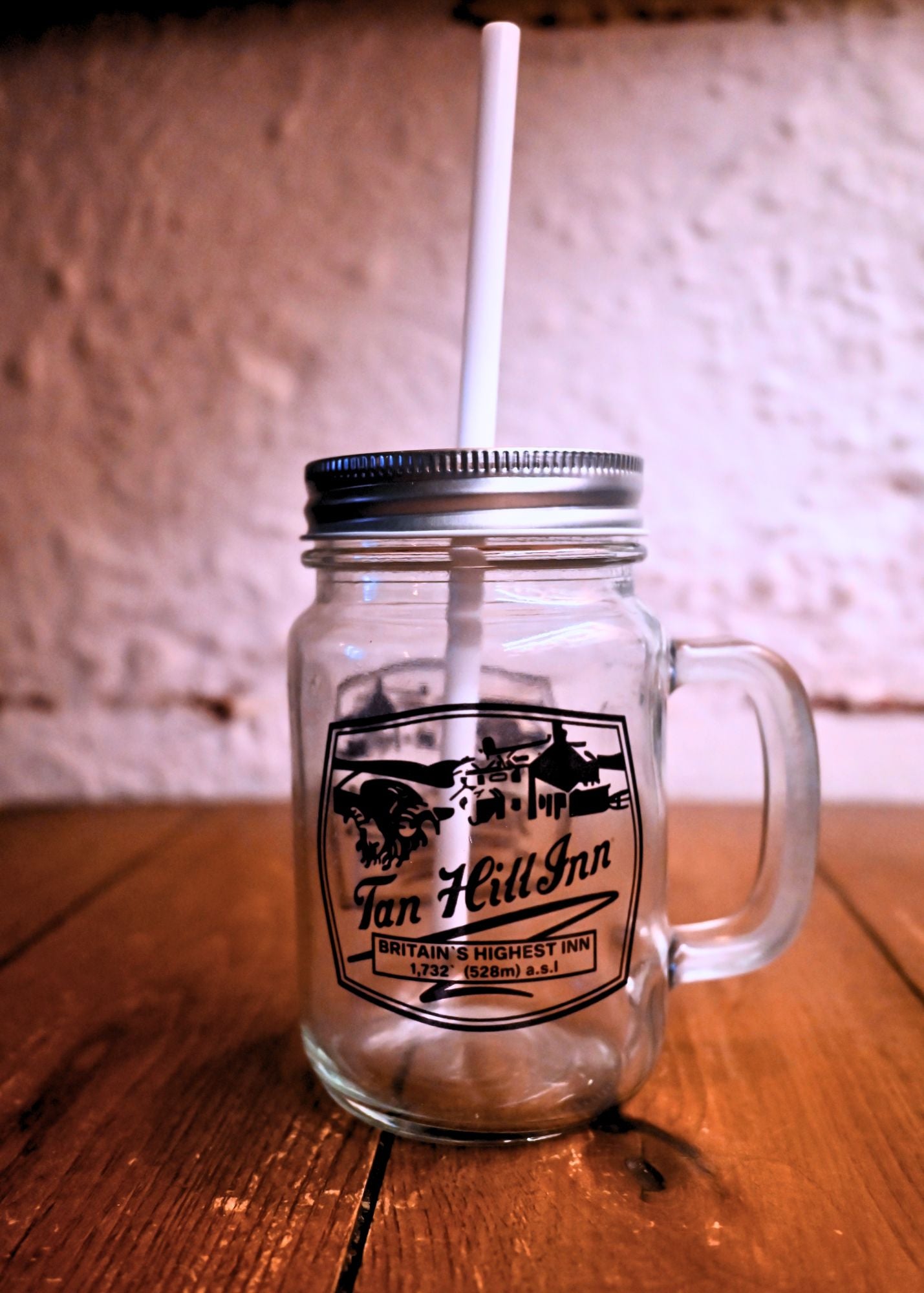Glass Mason Jar - Clear with Handle and Straw