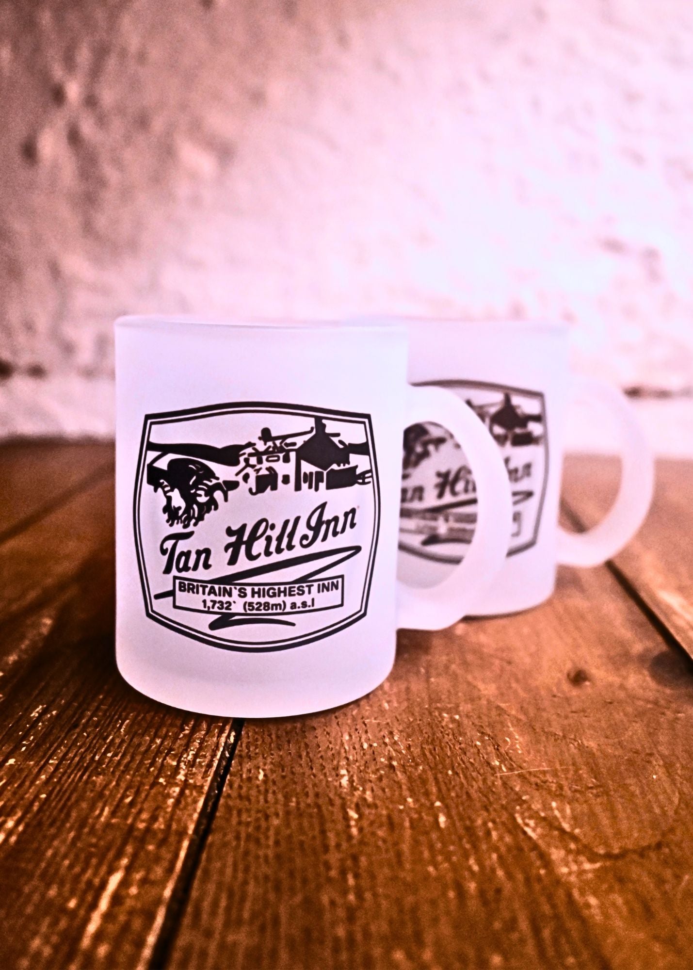 Glass Mug Frosted with Tan Hill Badge